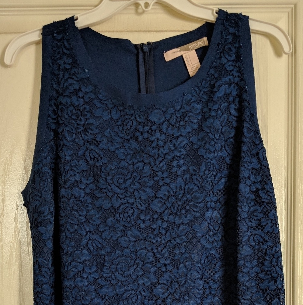 Navy Blue Forever 21 Lace Shift Dress Sz L